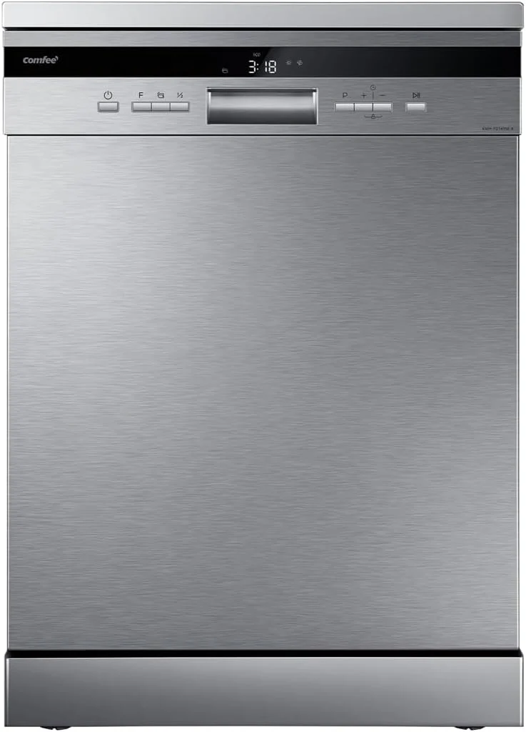 COMFEE CDWPF1201PS Dishwasher Free Installation, 60 cm, 12 Cutlery, Delayed Starting, Half Load Function, 72 °C Hygienic Wash, Flexible Baskets, Stainless Steel, 47 dB, Button Control