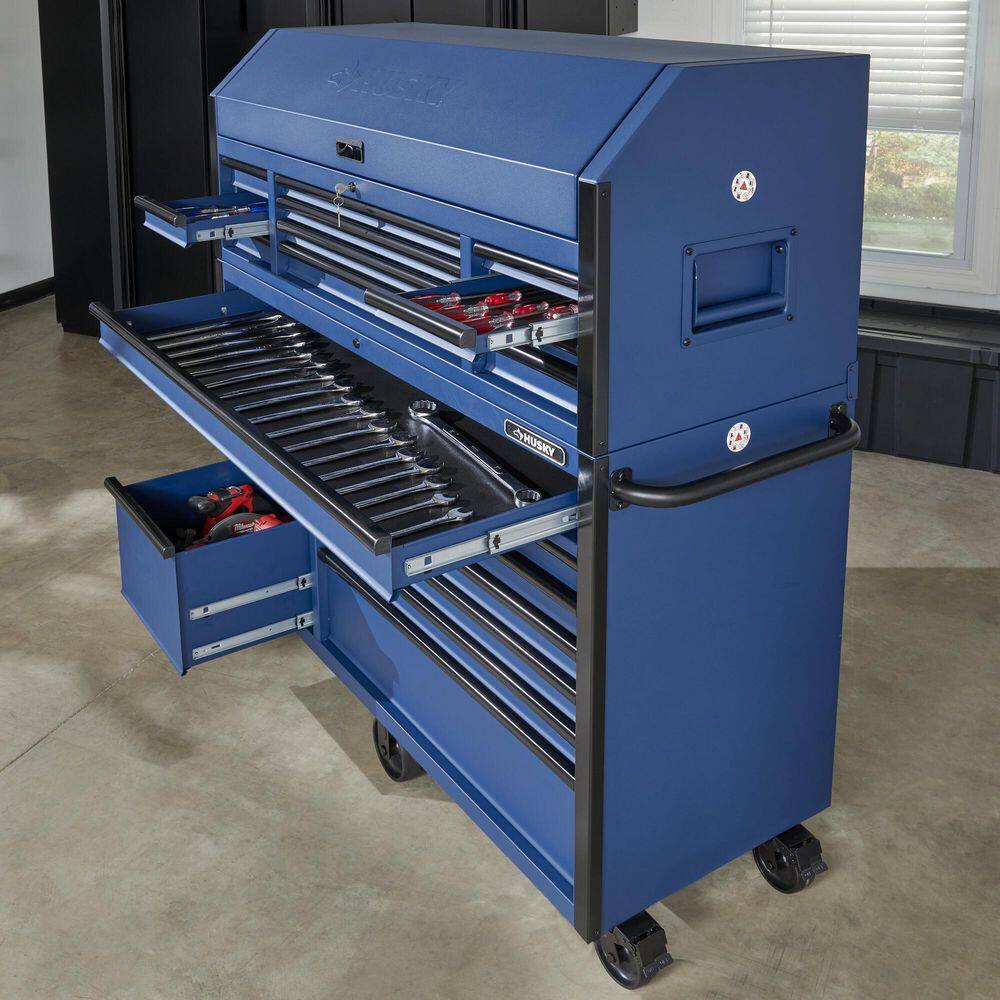 2025 Husky Caja de Herramientas Combinada con Ruedas de 23 Cajones – 56 plg (An) x 22 plg (Pr) en Azul Mate