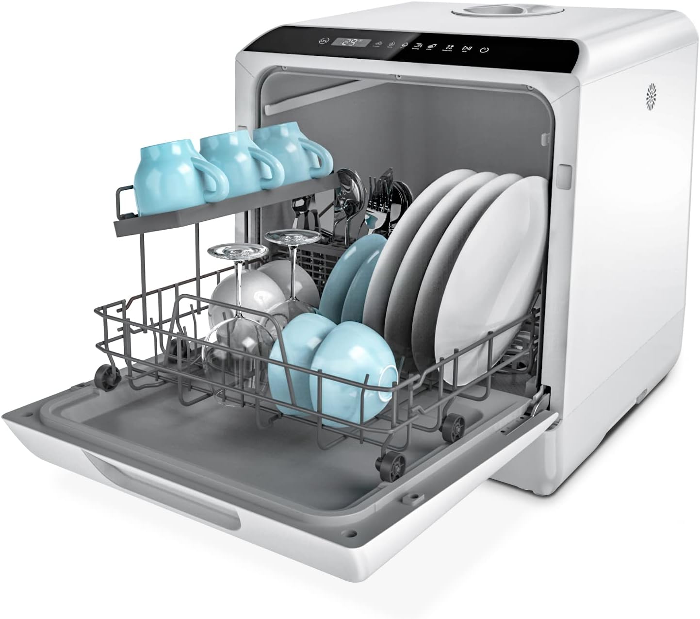 2026 Mini lavavajillas compacto, para usar con o sin grifo, 43 cm de ancho, para 4 juegos, apto para camping, portatil, 175 kWh/año, Libre instalación, blanco