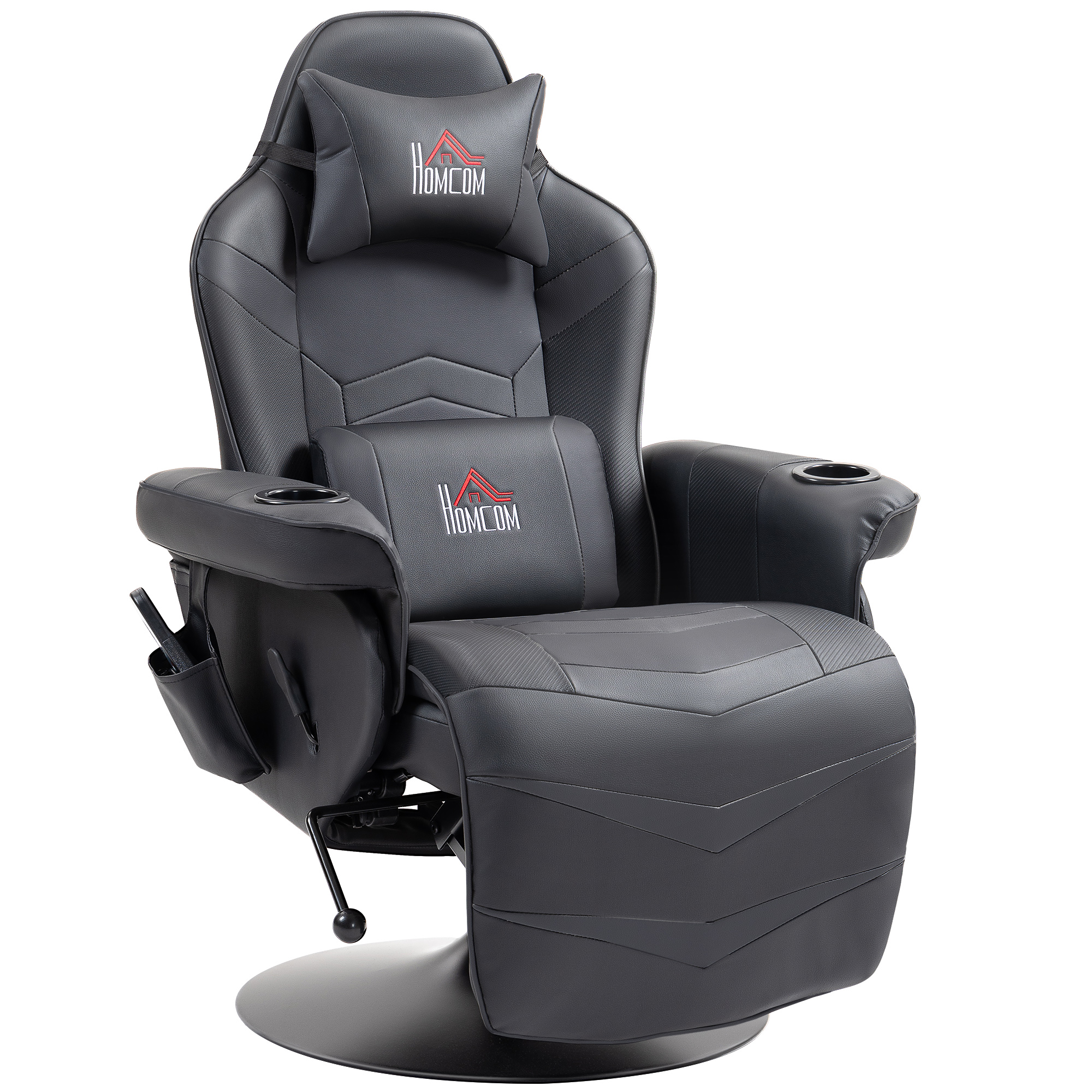 HOMCOM Gamingstoel, Massagefunctie, Kantelbare Rugleuning, Voetensteun, tot 120 kg, Stalen Frame, Kunstleer, Zwart