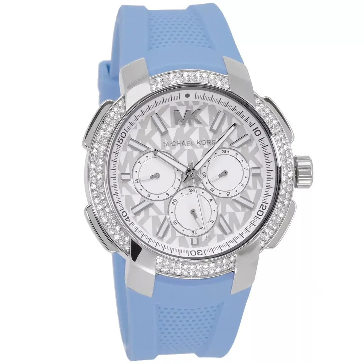 Michael Kors Oversized Sidney Multifunction Silver Dial Chambray Blue Silicone Women's Watch - MK7220