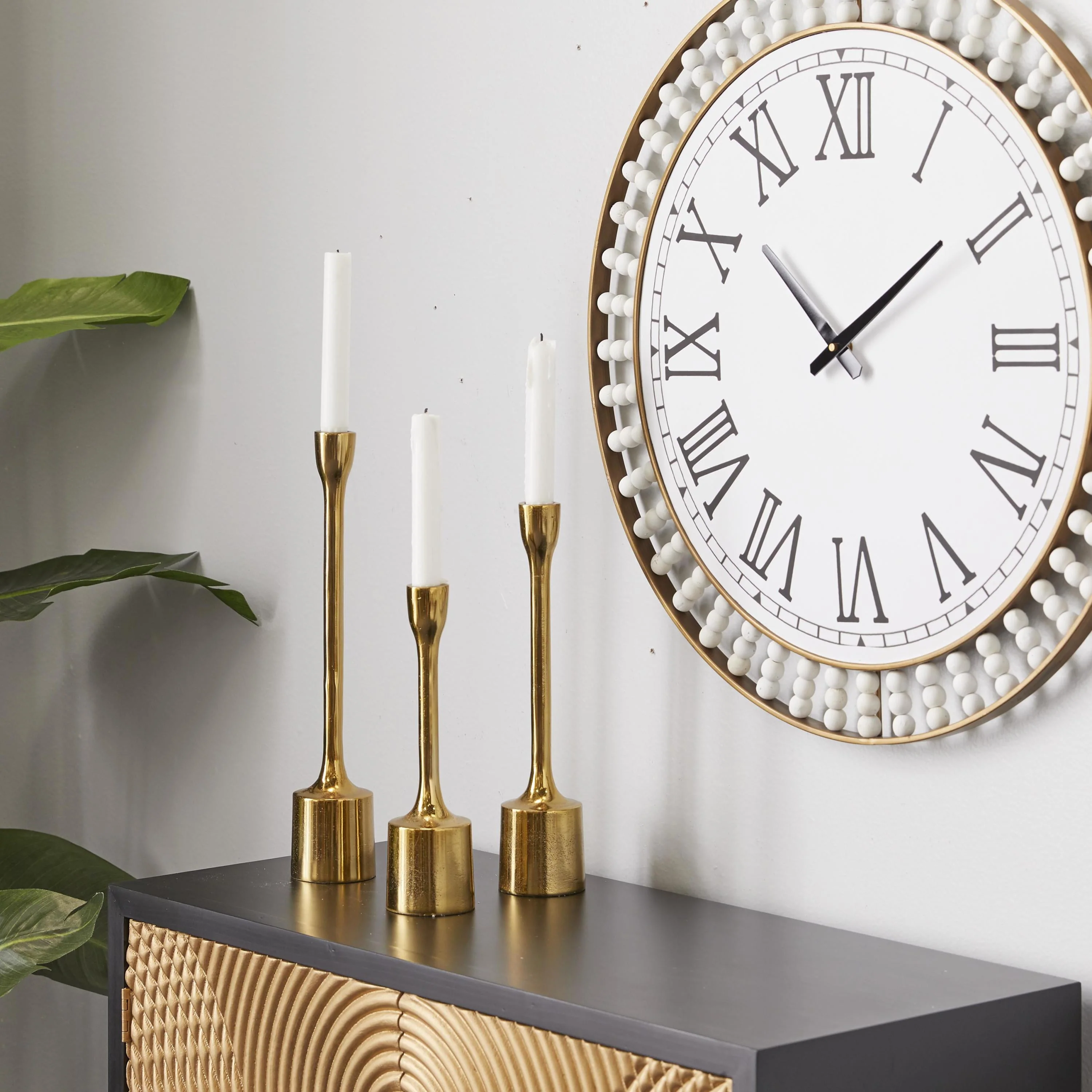 CosmoLiving by Cosmopolitan 3 Candle Gold Aluminum Metal Candle Holder, Set of 3