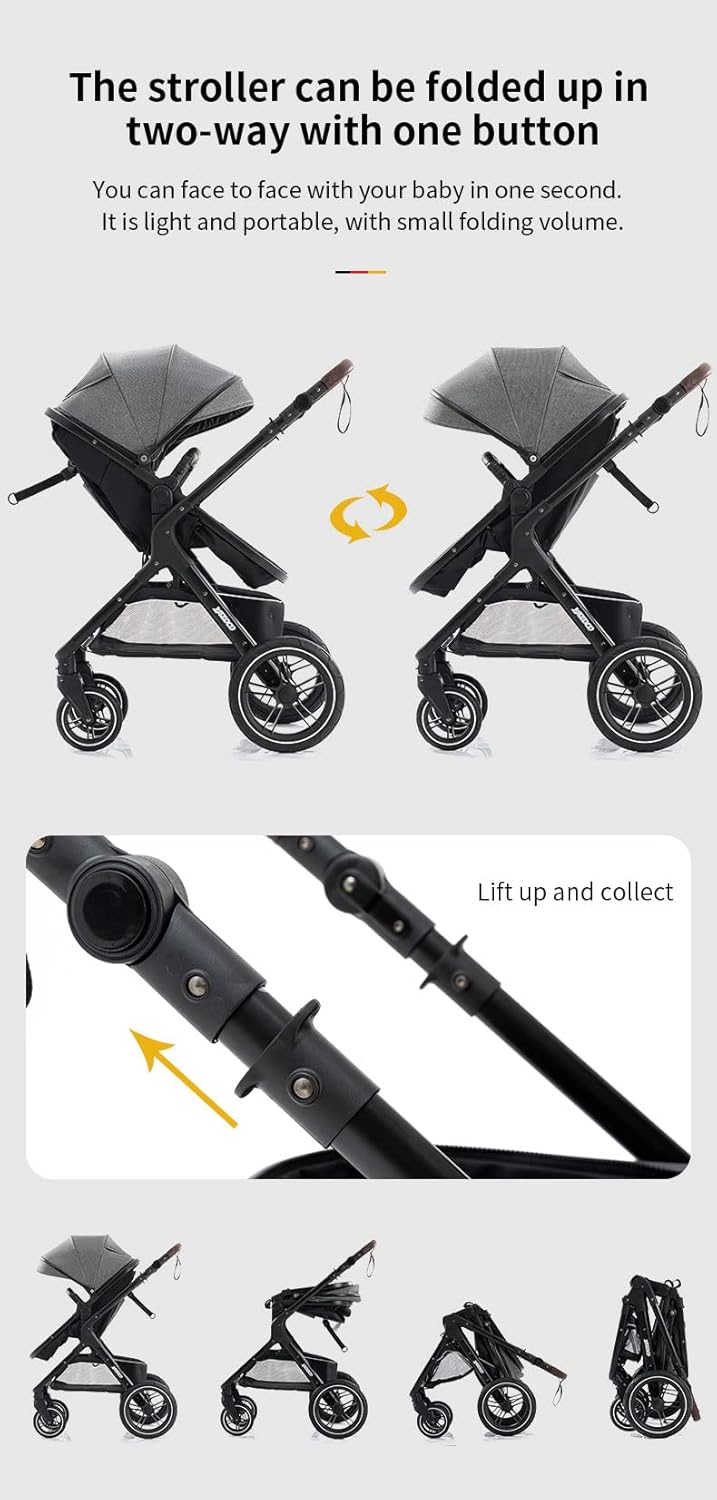YAZOCO kinderwagen 3 in 1, Zusammenklappbar kinderwagen mit Wickeltasche,Komplettset Becherhalter,Moskitonetz, Fußabdeckung,Sitzzubehör (4 Rosa)