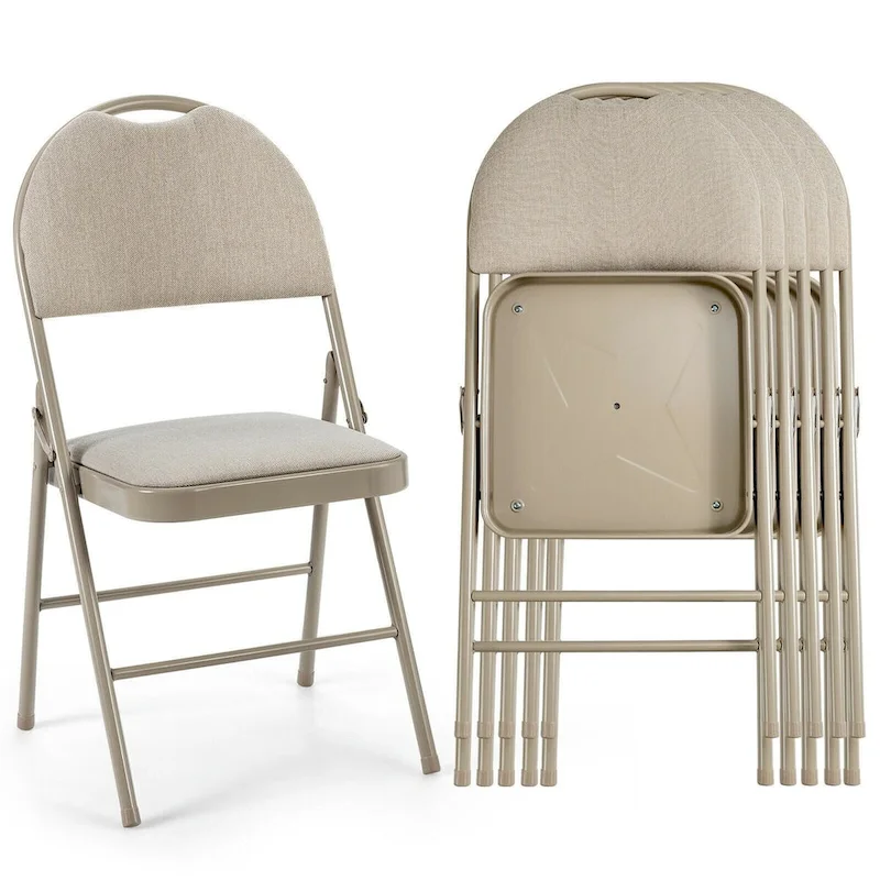6 Pack Folding Chairs Portable Padded Office Kitchen Dining Chairs-Beige - 18.5 x 20 x 35 (L x W x H)