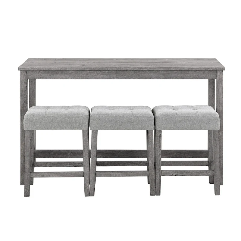 Bar Dining Table Set and 3 Bar Stools with Power Outlet Kitchen Breakfast Nook Wooden Dining Table Chairs Sets