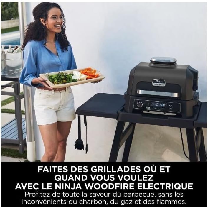 Ninja Woodfire Electric BBQ Grill & Smoker & Air Fryer, 7-in-1 Outdoor BBQ Grill, Air Fry, Smoke, Roast, Bake and more, Weather Resistant, Non-Stick, Portable, Electric, Grey/Black OG701EU
