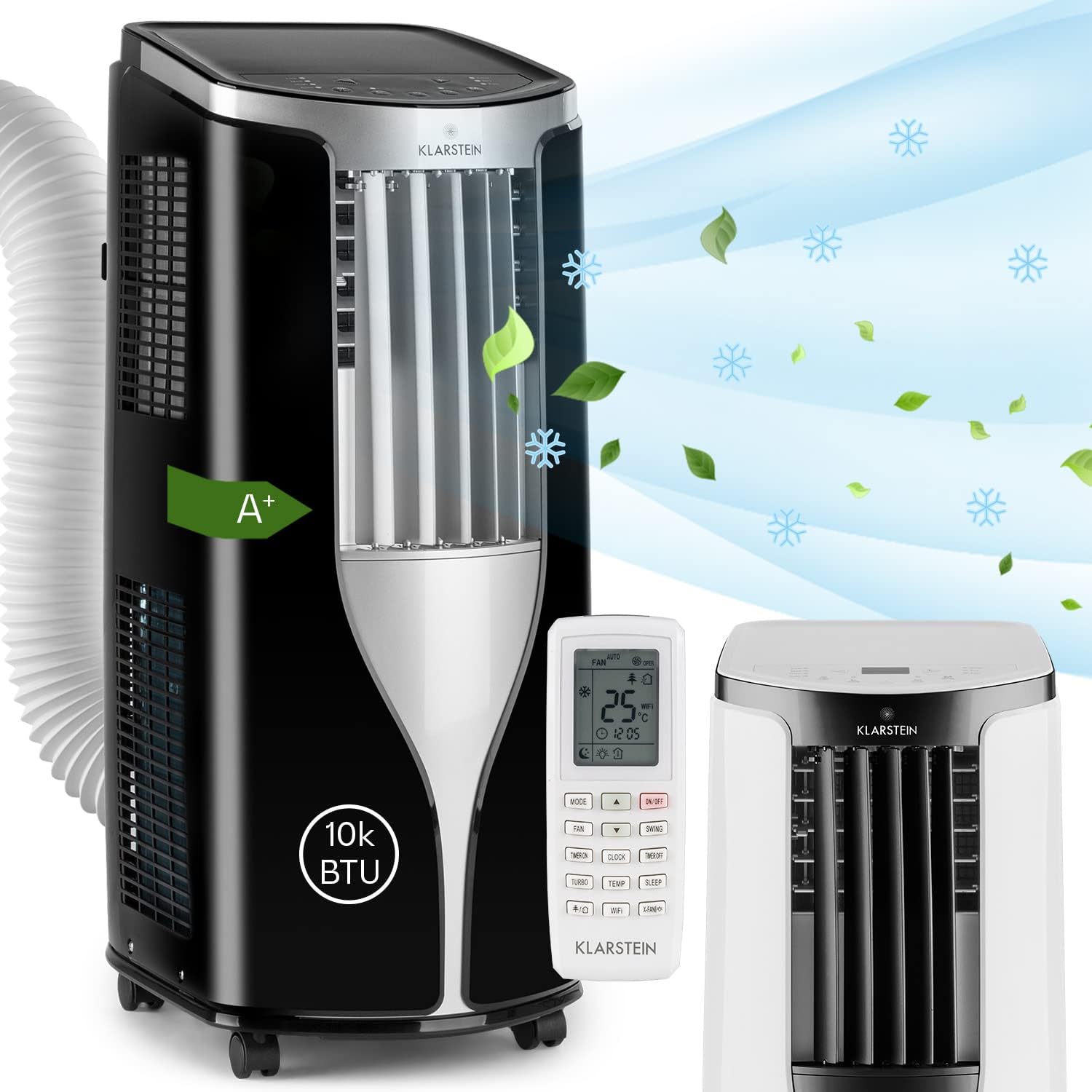 Klarstein Mobile Klimaanlage mit Abluftschlauch, 3-in-1 Klimagerät mit Ventilator & Luftentfeuchter, Kleine & Portable Klimaanlage für Wohnung & Büro,10000 BTU AC mit Niedrigem Verbrauch