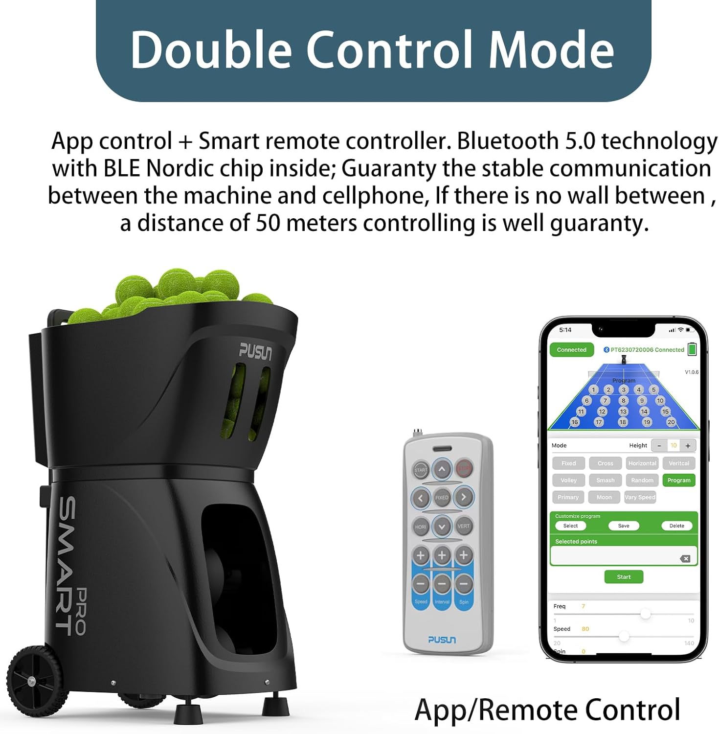 PT-SMART Pro Tennisballmaschine - Premium Trainingsgerät mit APP-Steuerung (App für Watch), 20 Landepunkte & 12 Modi, Tennis Trainer (4-6 Std. Laufzeit)
