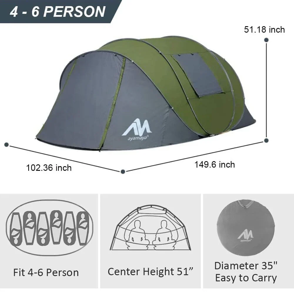 4-6 Person Pop Up Tents Waterproof Windproof Instant Tent for Camping Hiking