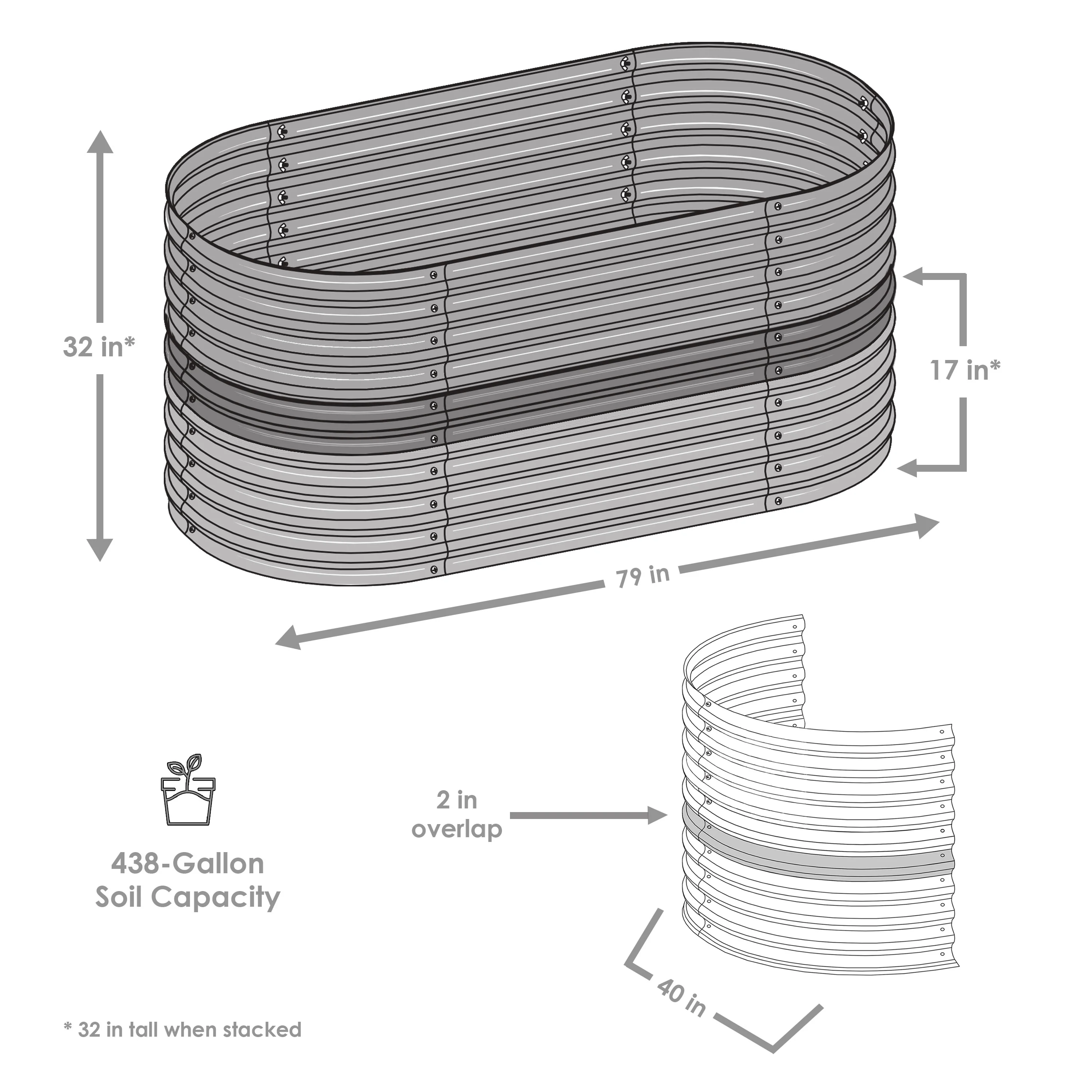 2025 Cama Elevada Apilable de Acero Galvalume Sunnydaze en Forma Ovalada de 200 cm