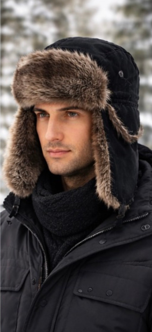 Trooper Trapper Hat Black with Brown Fur 12 PACK 5 + Colors 5830  22.5