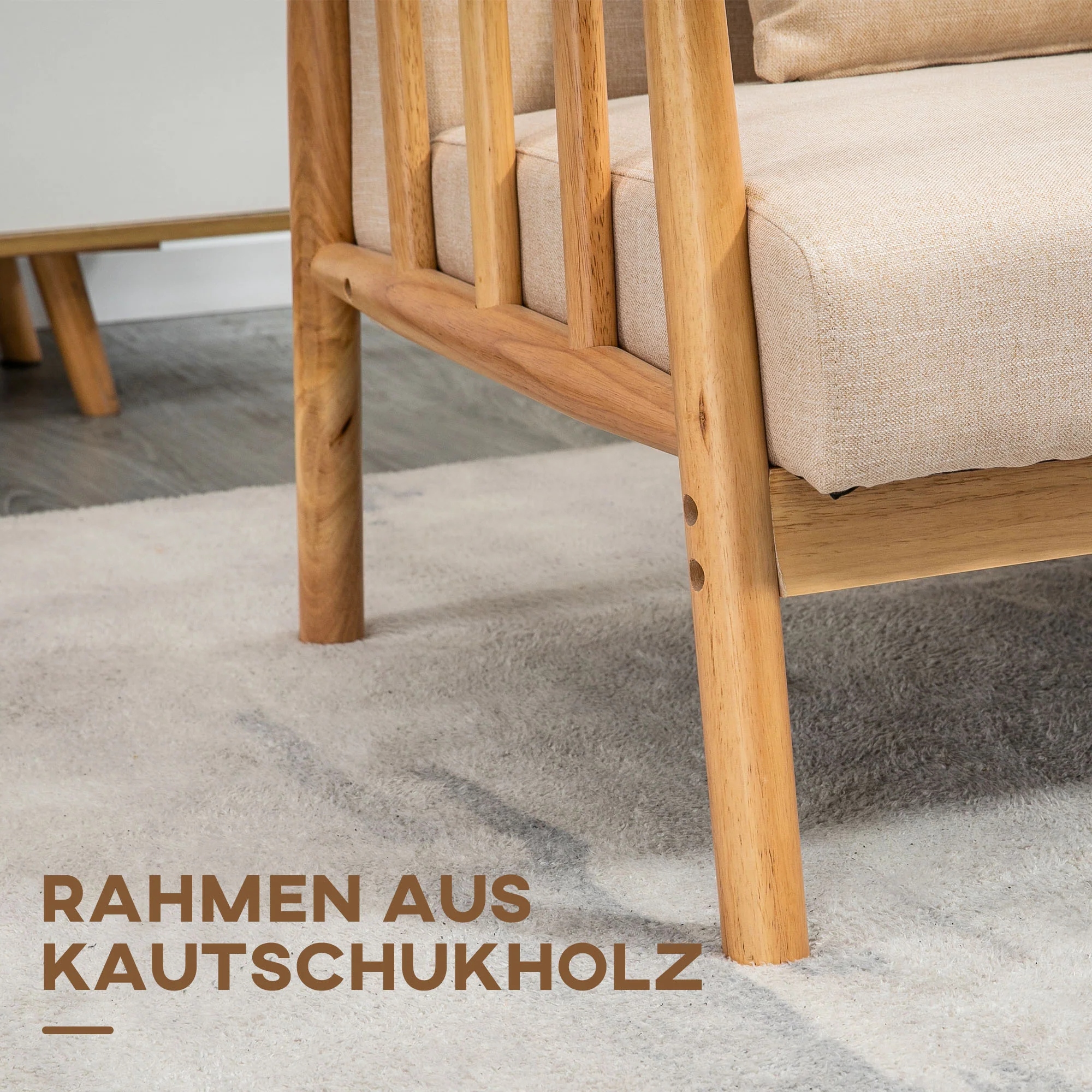 HOMCOM 2-Zitsbank, Stoffen Bekleding in Linnenlook, Compact, Tot 200 kg, Houten Frame, 123L x 69B x 74H cm, Beige