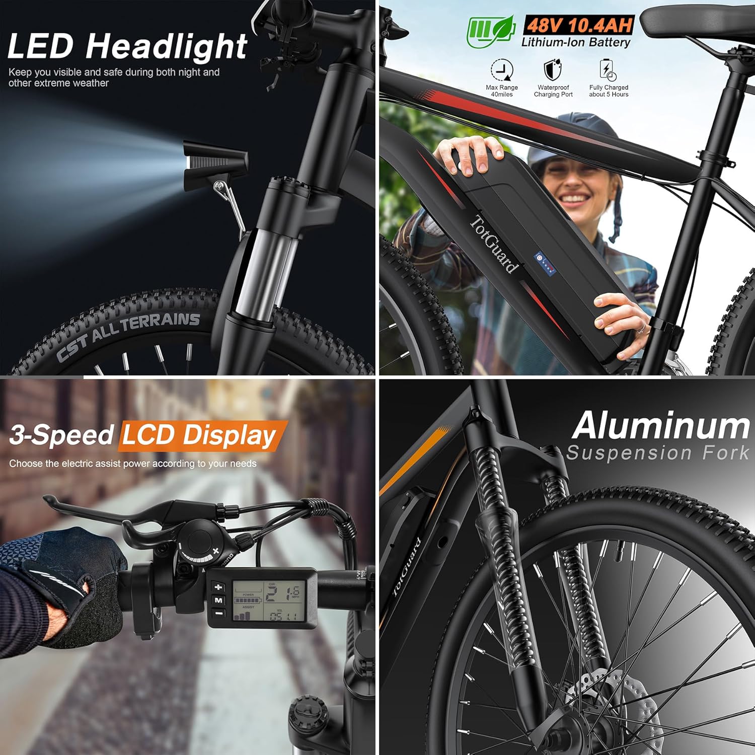 TotGuard Electric Bike, 27.5 Electric Bike for Adults 500W Ebike 21.6MPH Adult Electric Bicycles Electric Mountain Bike,48V 499WH Removable Lithium Battery,21-Speed Gears,Lockable Suspension Fork