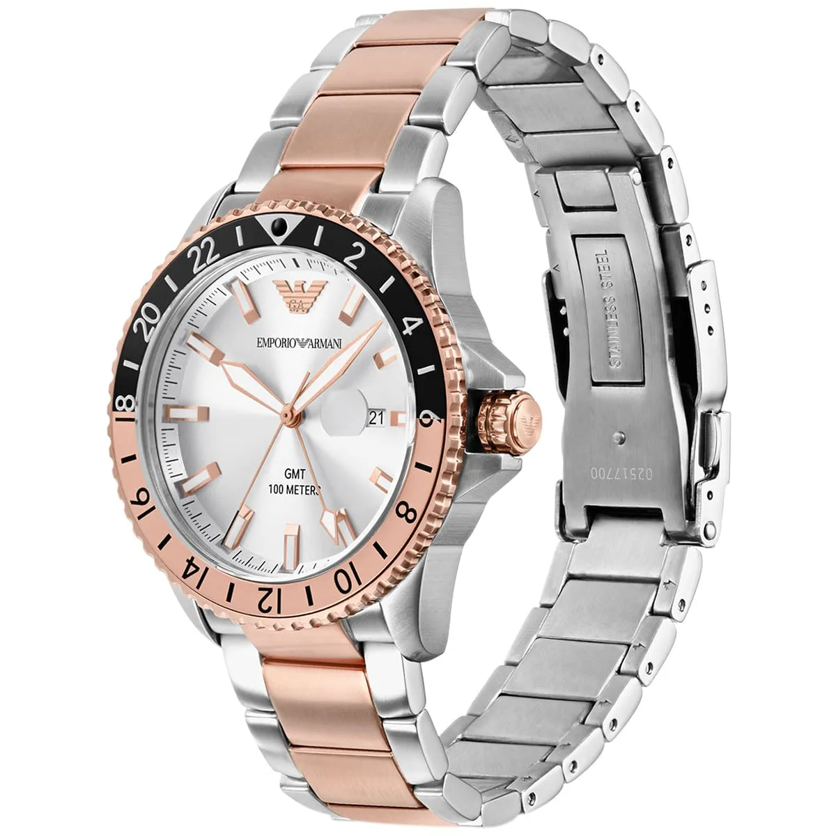 Emporio Armani Diver GMT White Sunray Dial Two-tone Men's Watch - AR11591