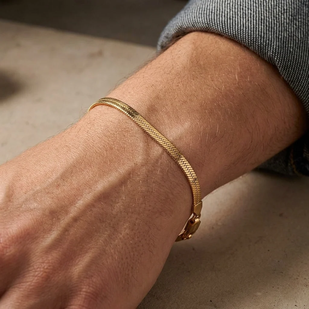 Big Daddy 5MM Gold Flat Herringbone Bracelet