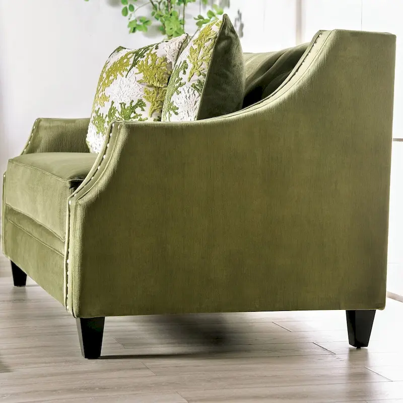 Olie Green Solid Wood Padded Loveseat - Transitional Style by Furniture of America