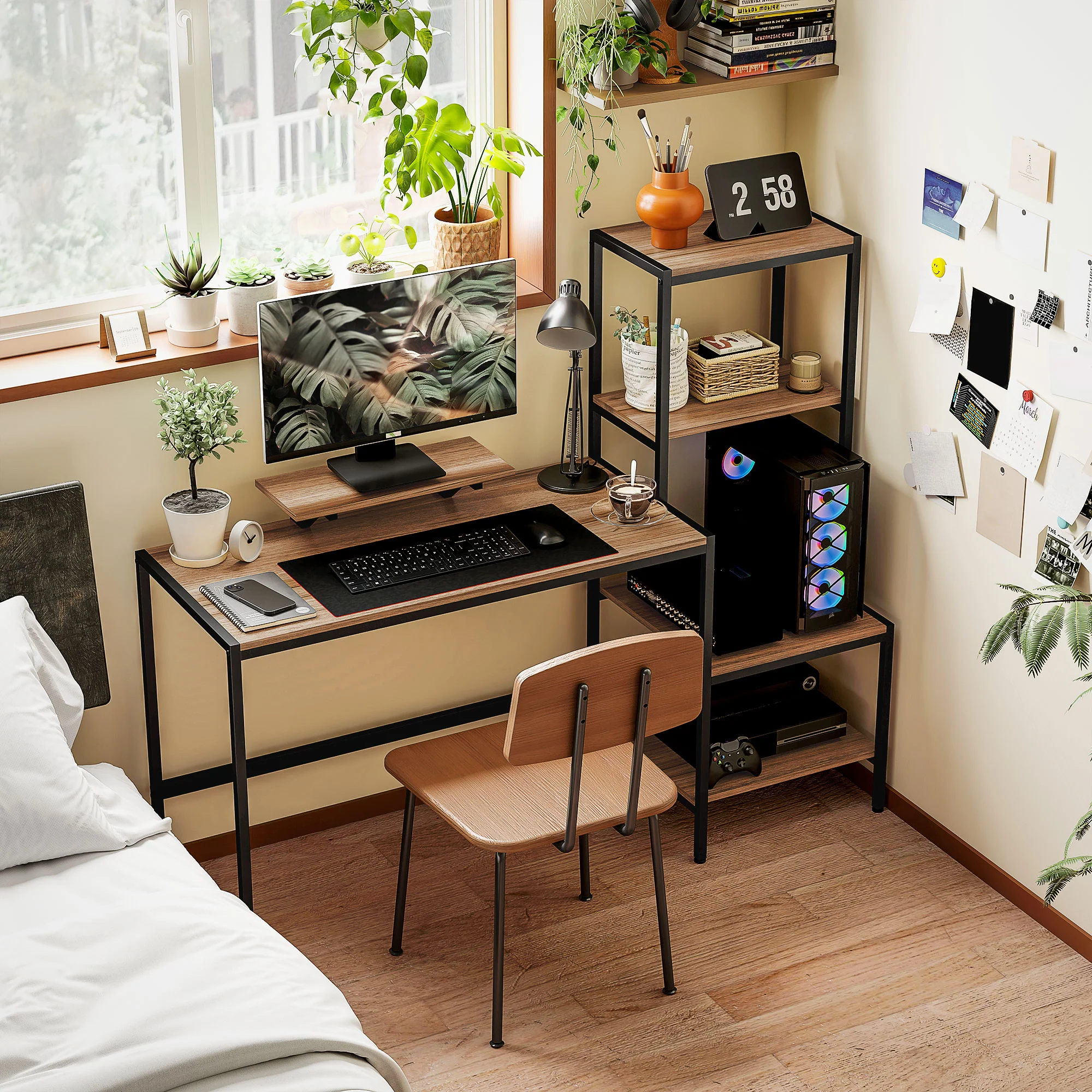 HOMCOM Computertisch mit Monitorständer & 4 Regalen – 150 × 48 × 125 cm