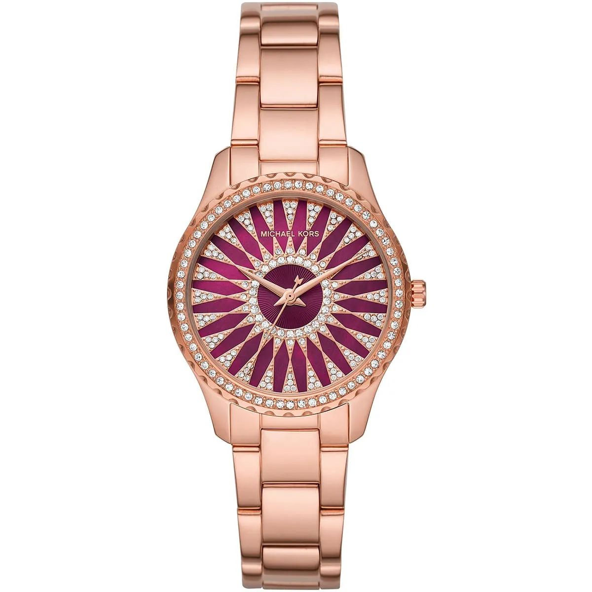 Michael Kors Layton Three Hand Red Dial Rose Gold-Tone Women's Watch - MK6893