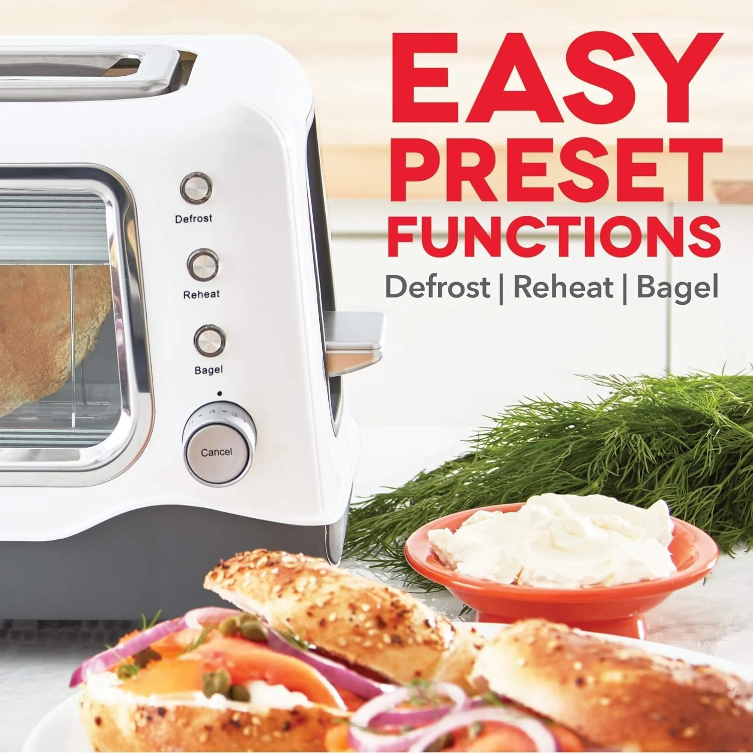 DASH Clear View Toaster - Compact Design with 7 Browning Levels & Clear-View Window, Extra-Wide Slot Large Toaster, 1-Touch Defrost, Reheat & Bagel Functions - Easy Clean Up Crumb Tray (White)