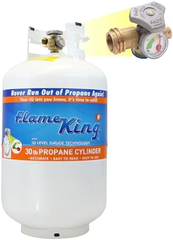 2025 Flame King YSN330 30lb Steel Propane Tank Cylinder with Gauge and OPD Valve for Grills and BBQs  Camping  Fishing  & Outdoor Activities  White