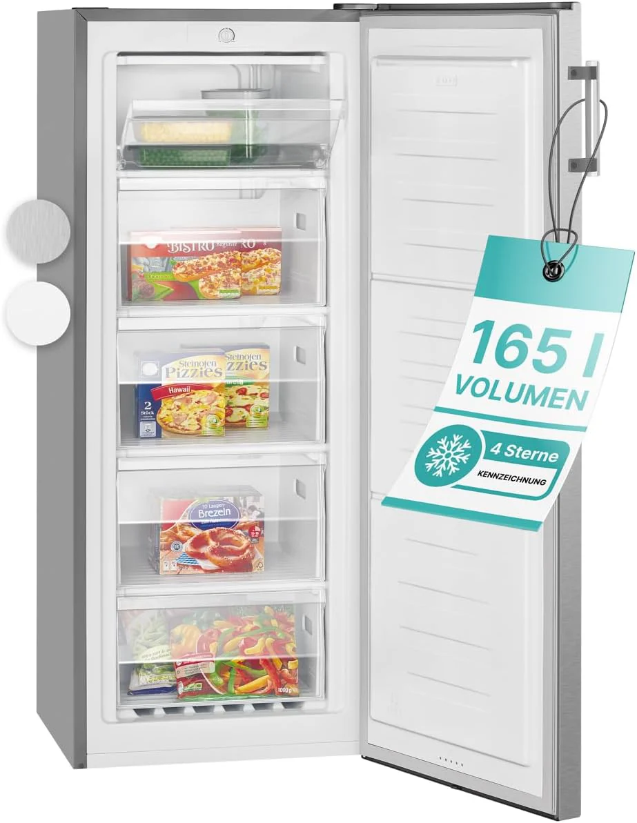 Bomann? gro?er Gefrierschrank freistehend | 165 Liter Nutzinhalt f��r Lebensmittel | 5 Schubladen | Freezer Eisschrank Froster | wechselbarer T��ranschlag inkl. Eisw��rfelschale | GS 7317.1 wei?