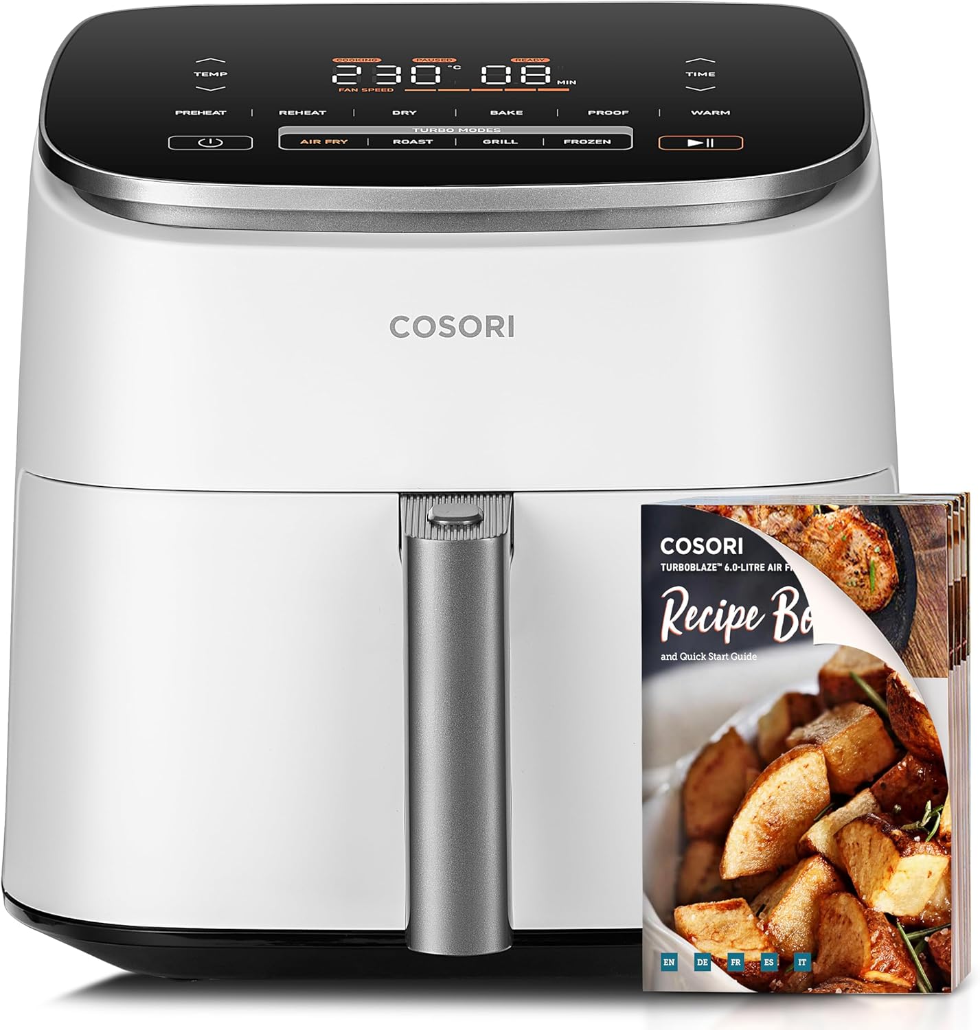 Cosori Freidora de Aire Turbo Blaze™ 6L, Air Fryer 46% Más Rápida con Motor DC, Freidora sin Aceite 9 en 1, con 117 Recetas de Chef, Apta para Lavavajillas, Freír, Hornear, Asar, Deshidratar, Blanca
