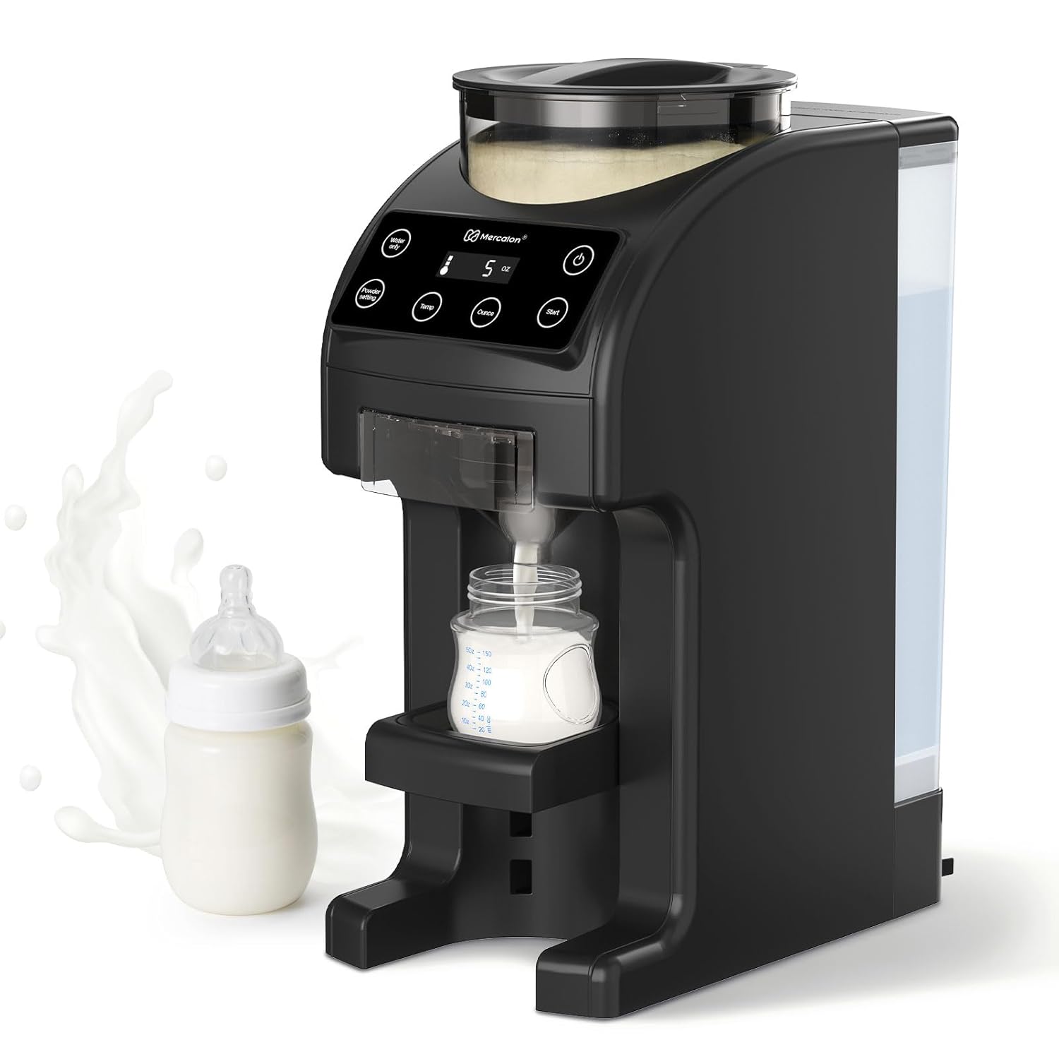 Macchina erogatrice di latte artificiale veloce e personalizzabile con controllo accurato della temperatura per neonati, miscelazione automatica della polvere per tutte le marche di biberon e latte artificiale, nero/bianco