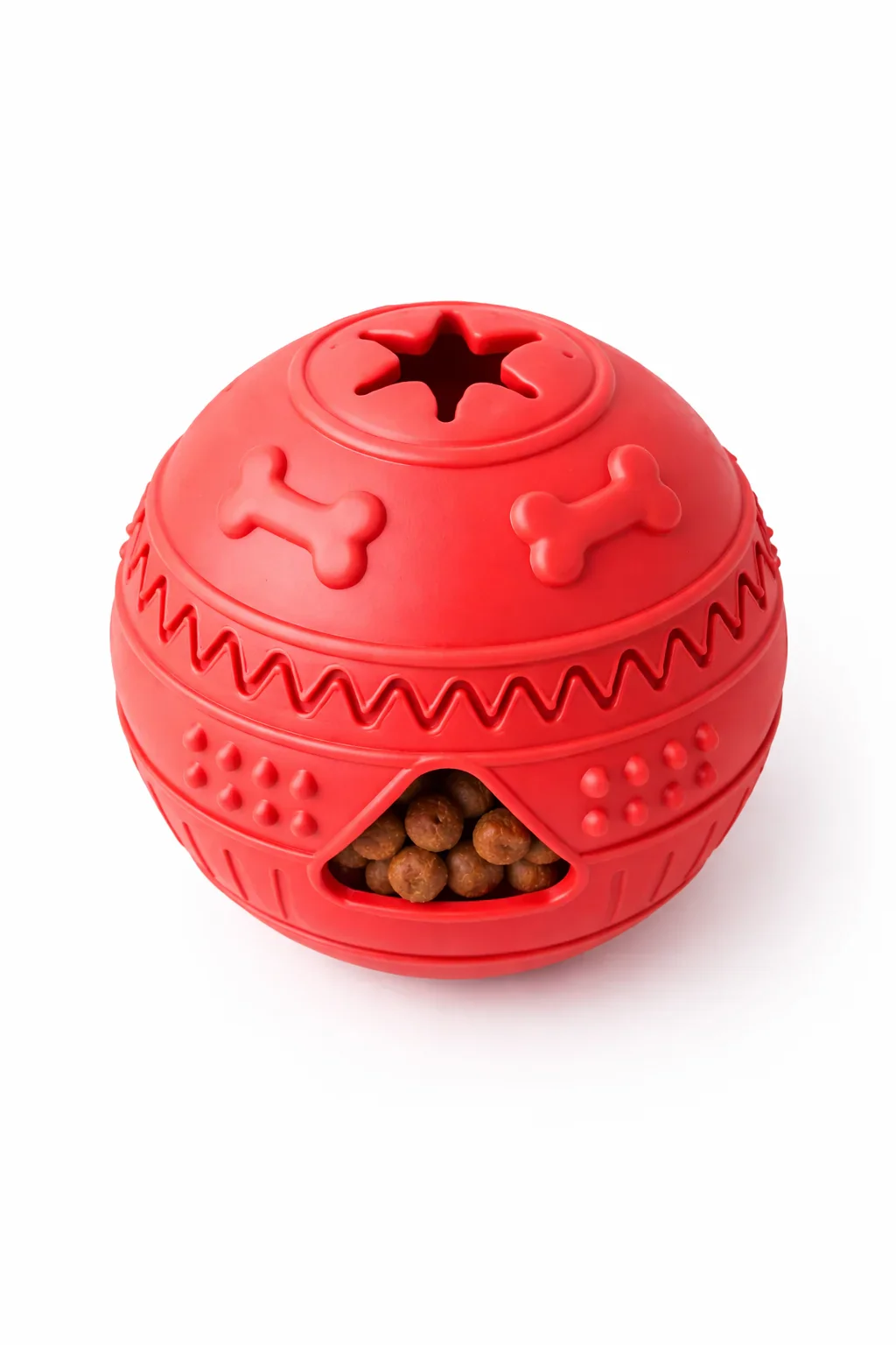 Red Interactive Dog Puzzle Toy with Treat Dispensing, Slow Feeder Design