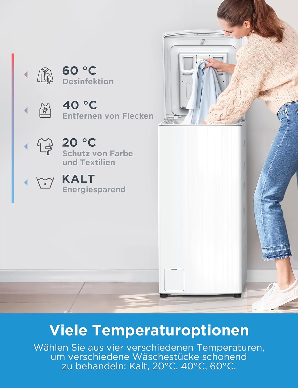 Midea Toplader Waschmaschine MF10ET70B / 7KG / A / 1200 U/min/BLDC Inverter Mortor/Dampffunktion/SoftOpener/XL Türöffnung/Kurz 15'&45' / Mehrere Temperaturoptionen/AquaStop, Weiß