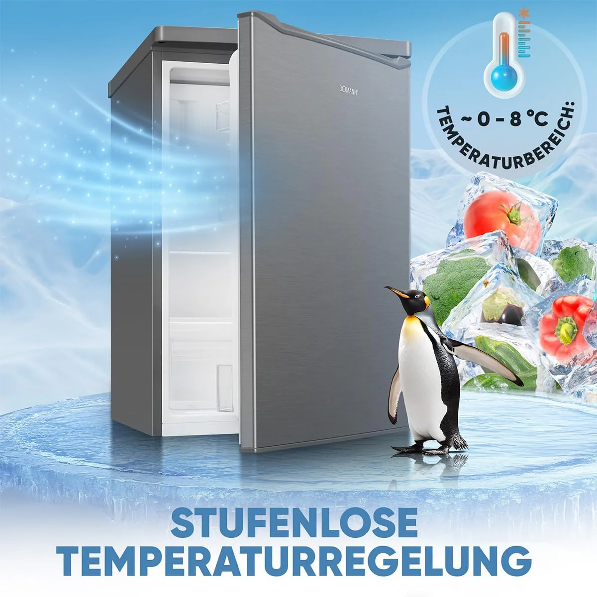 Bomann K��hlschrank mit Gefrierfach klein | K��hlschrank 2 Ablagen | leise | mit 4-Sterne Gefrierfach | K��hlschrank klein mit Obst- und Gem��sefach | T��ranschlag wechselbar | KS 7251 inox