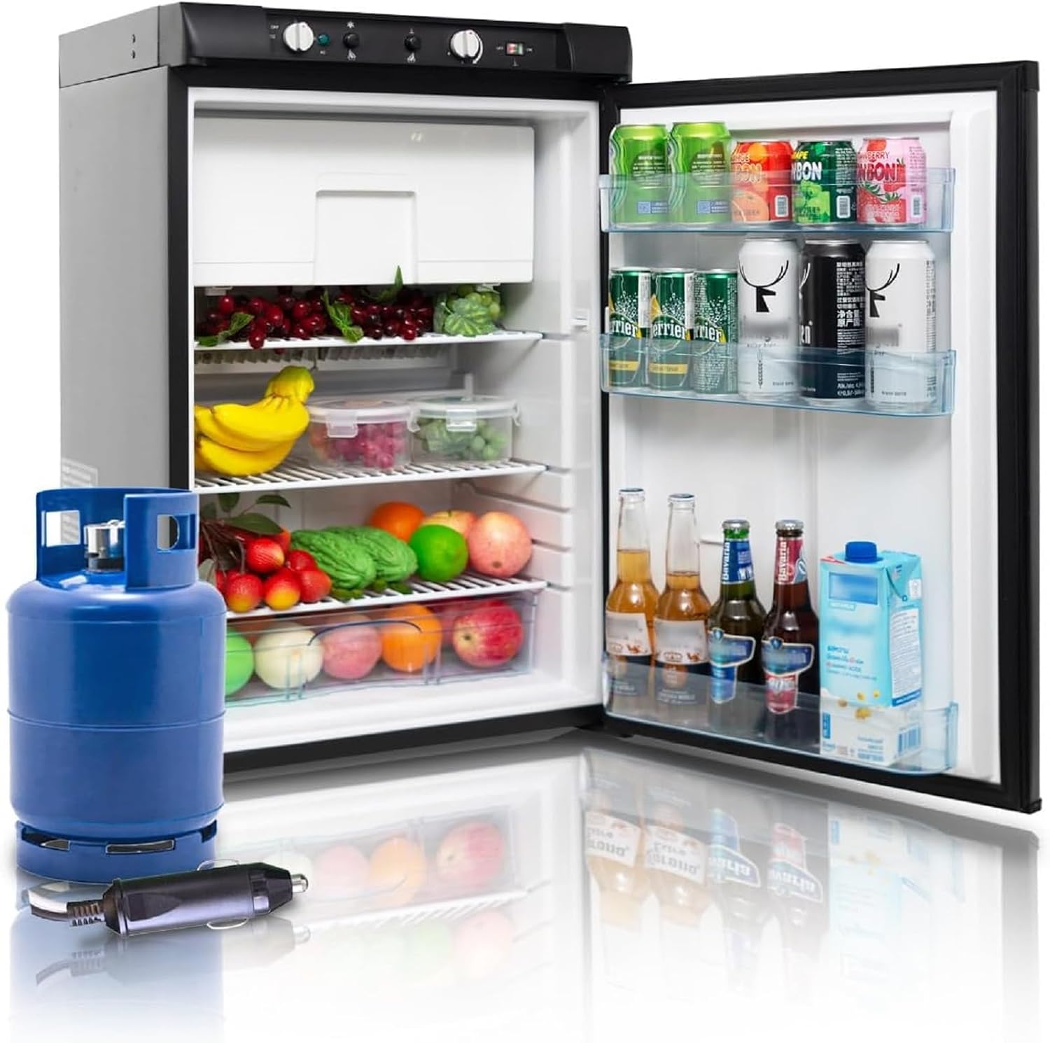 SMETA Nevera Camping Gas 100L, Nevera Trivalente 12V/220V Gas, Frigorífico 12V, Silencioso Refrigerador Combinado para Camping, Caravana, Garage, Mobile Home, Dormitorio, Negro