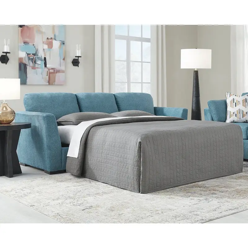 Signature Design by Ashley Keerwick Teal Queen Sofa Bed - Dimensions: 94" W x 41" D x 39" H