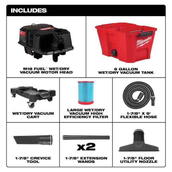 0910-20 M18 FUEL 6 Gal. Cordless Wet/Dry Shop Vacuum with Filter, Hose, and Accessories