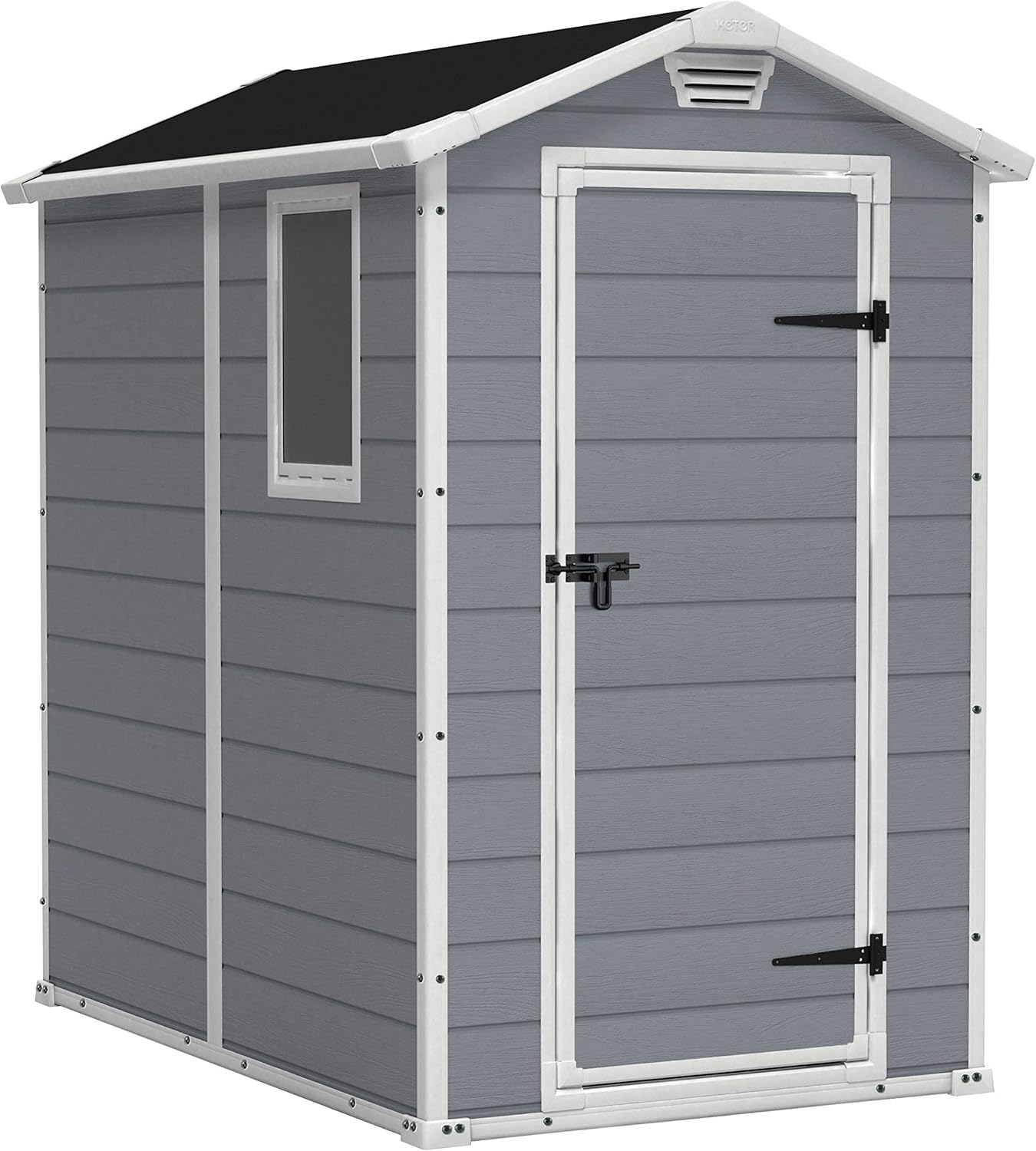 2026 Keter Manor 4X6 - Caseta de jardín, 130x192x198cm y 2,2m2, Suelo, Sistema de ventilación, Puerta y Ventana, Resistente al Agua, Color Gris
