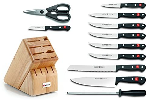 WÜSTHOF Gourmet 7-Piece Knife Block Set, High Carbon Stainless Steel, Black Handles