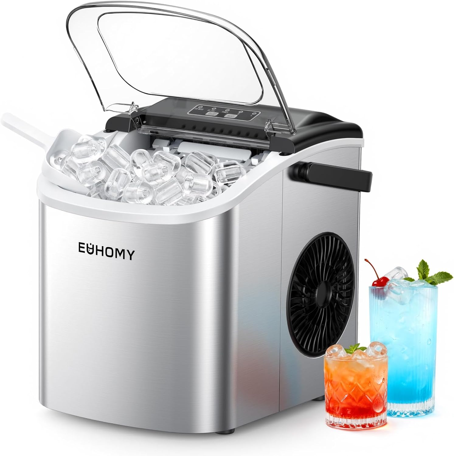 EUHOMY Eiswürfelmaschine Klein, 12KG Eiswürfelbereiter Ice Maker, 9 Würfel in 6 Minuten fertig, Schwarz Eiswürfelmaschine mit Tragbarem Griff, 12KG/24H, Selbstreinigendes Eiswürfelmaschinen