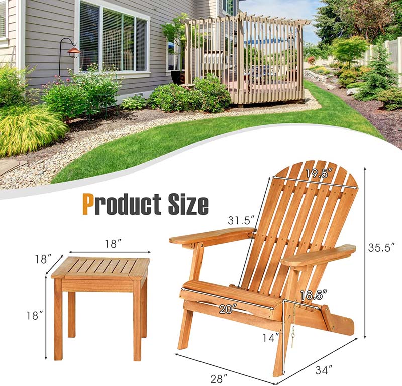 Eletriclife 3 Pieces Adirondack Chair Set with Widened Armrest