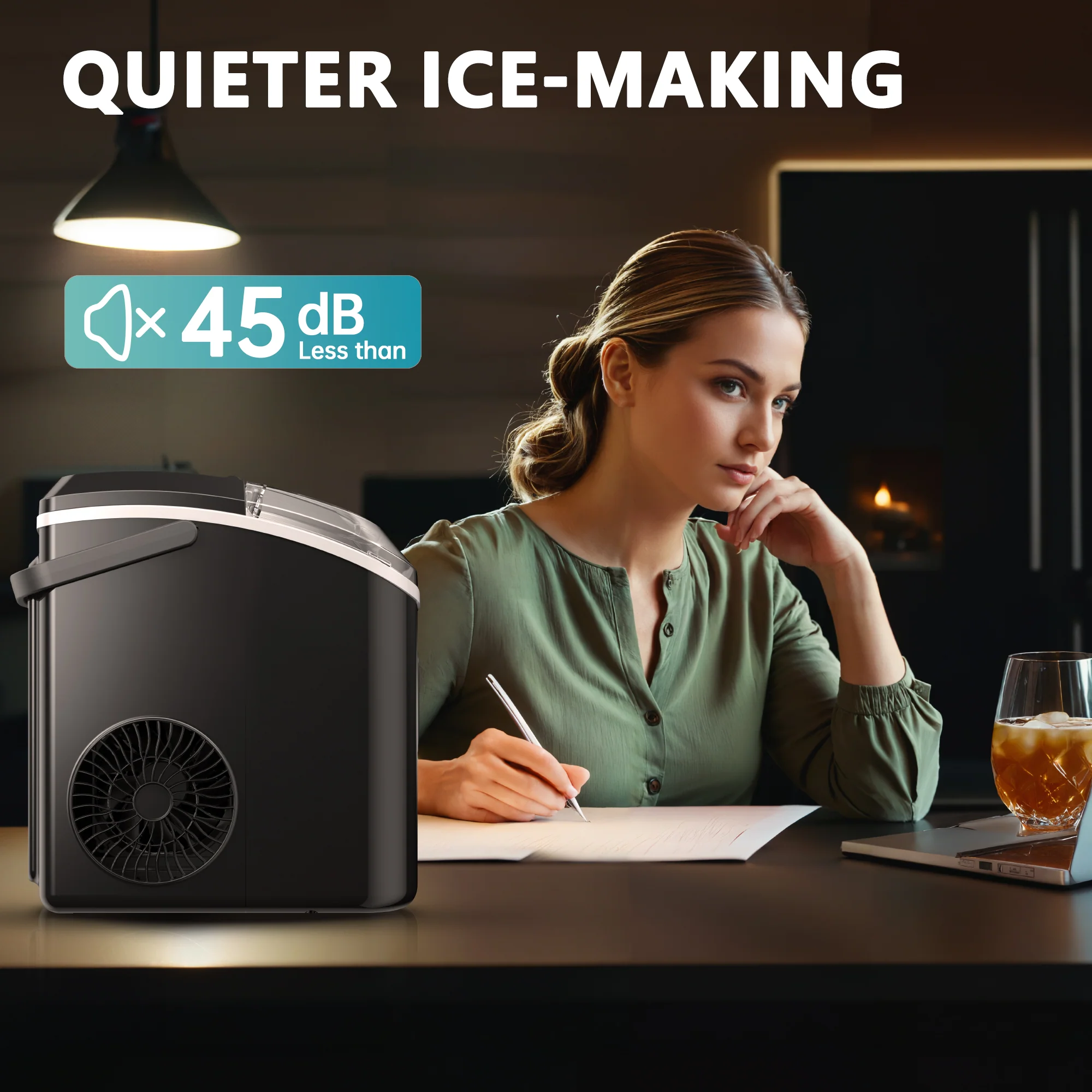 EUHOMY Auto-Cleaning 10'' Nugget Ice Countertop Ice Maker with Handle Including Cleaner Descaler