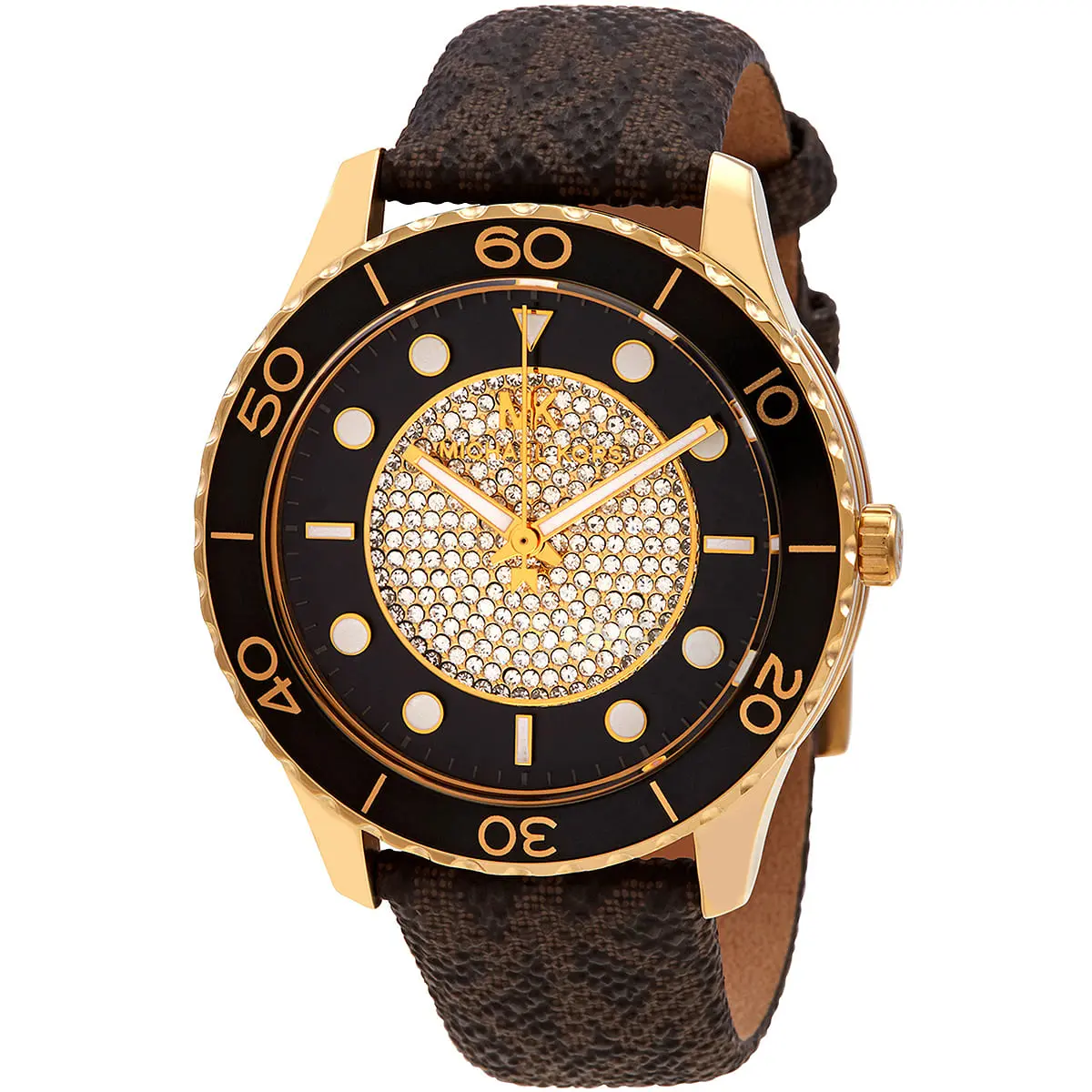 Michael Kors Runway Dive Pavé Dial Brown Coated Canvas Women's Watch - MK6979