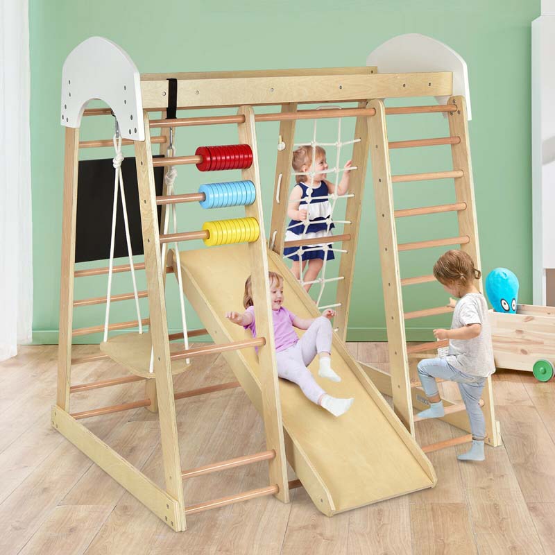 8 In 1 Wooden Climbing Toys For Toddlers Kids Indoor Playground Jungle Gym Climber Playset With Slide