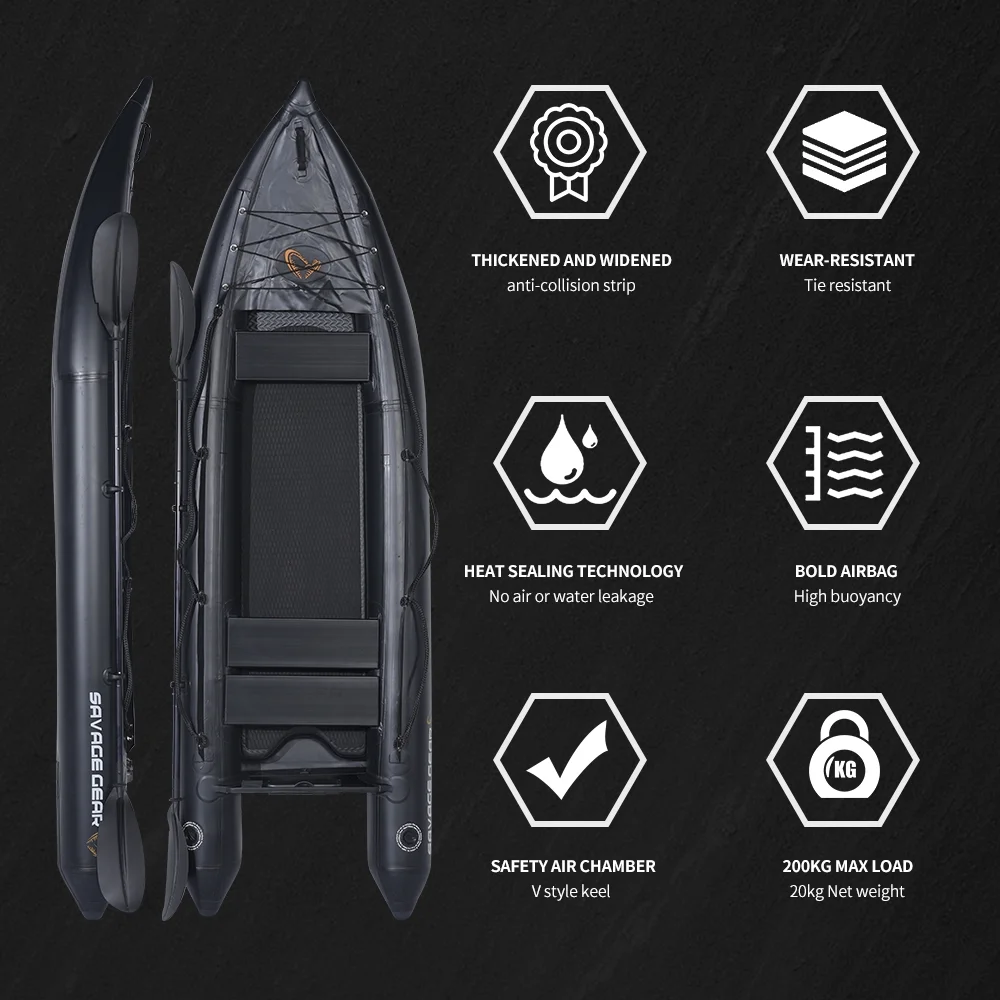 2 Person Inflatable Kayak Fishing PVC Boat – 130” x 43” x 11.8” with Aluminum Alloy Seat, Paddle, Inflatable Mat, Repair Kit, Fin