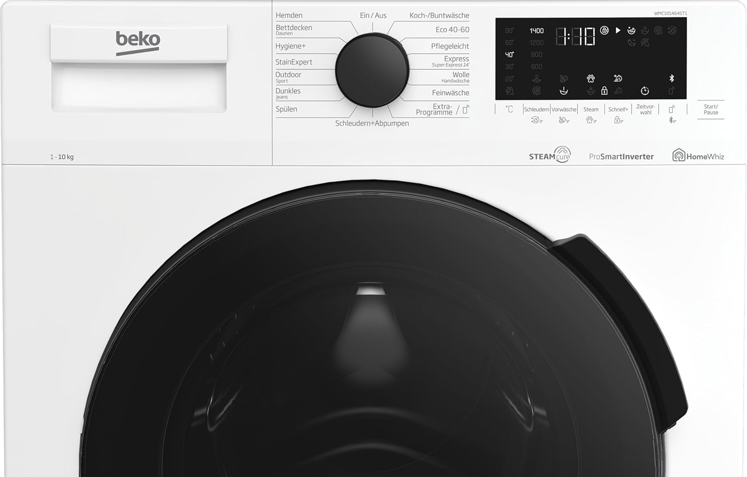 Beko WMC81464ST1 Waschmaschine, Bluetooth, 8 kg, ProSmart Inverter Motor, Dampffunktion, Pet Hair Removal, Watersafe+, Weiß