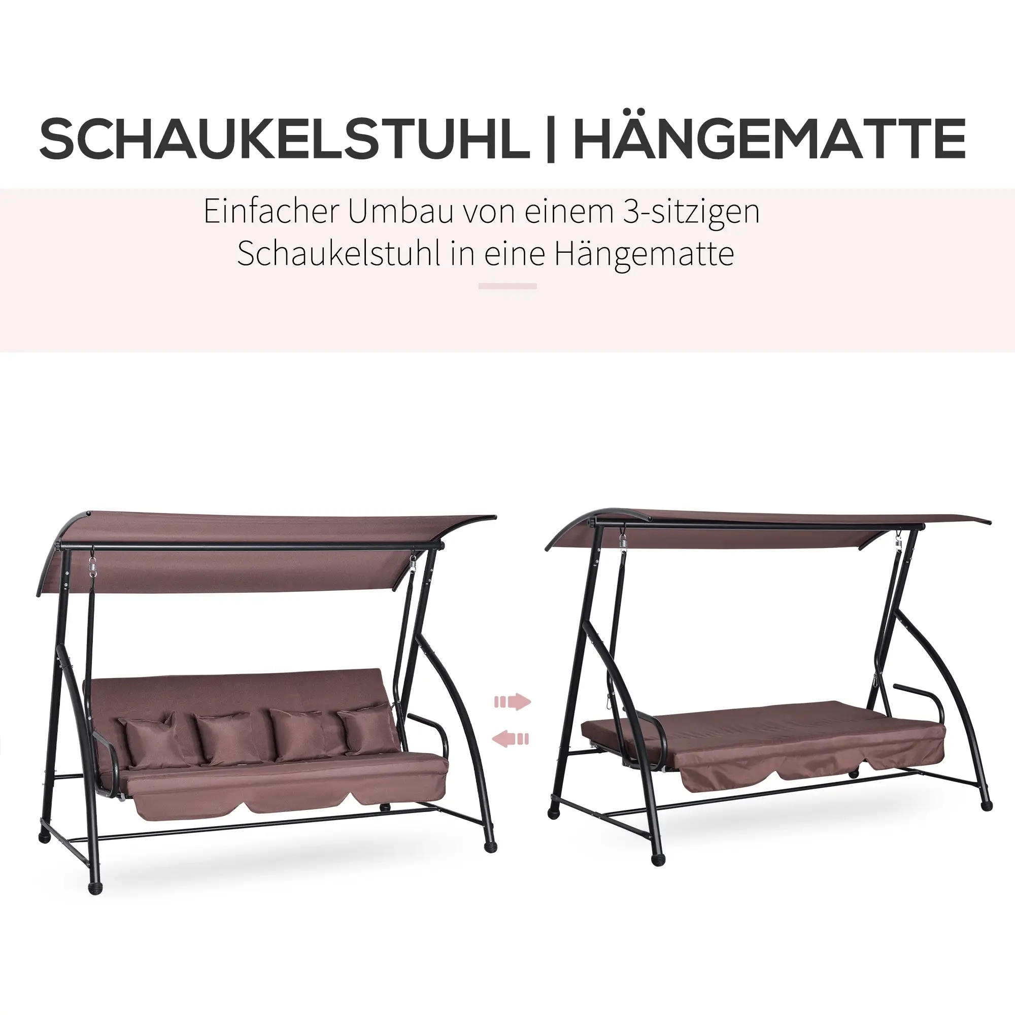 Outsunny Hollywoodschaukel 3-Sitzer Liegefunktion Sonnendach