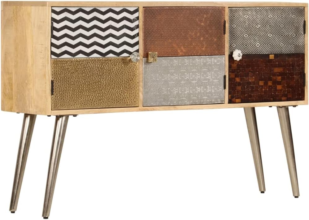 Modern Sideboard Cabinet 47.2 Inch Solid Mango Wood Storage Console Table with 3 Compartments for Living Room Dining Room Entryway Home Decor Furniture