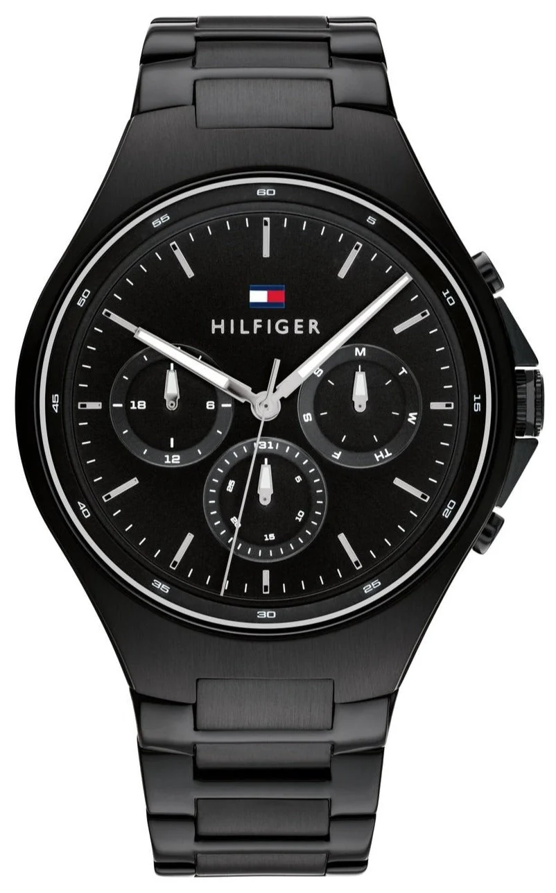 Tommy Hilfiger Justin Chronograph Black Dial Black Steel Strap Men's Watch  1792055