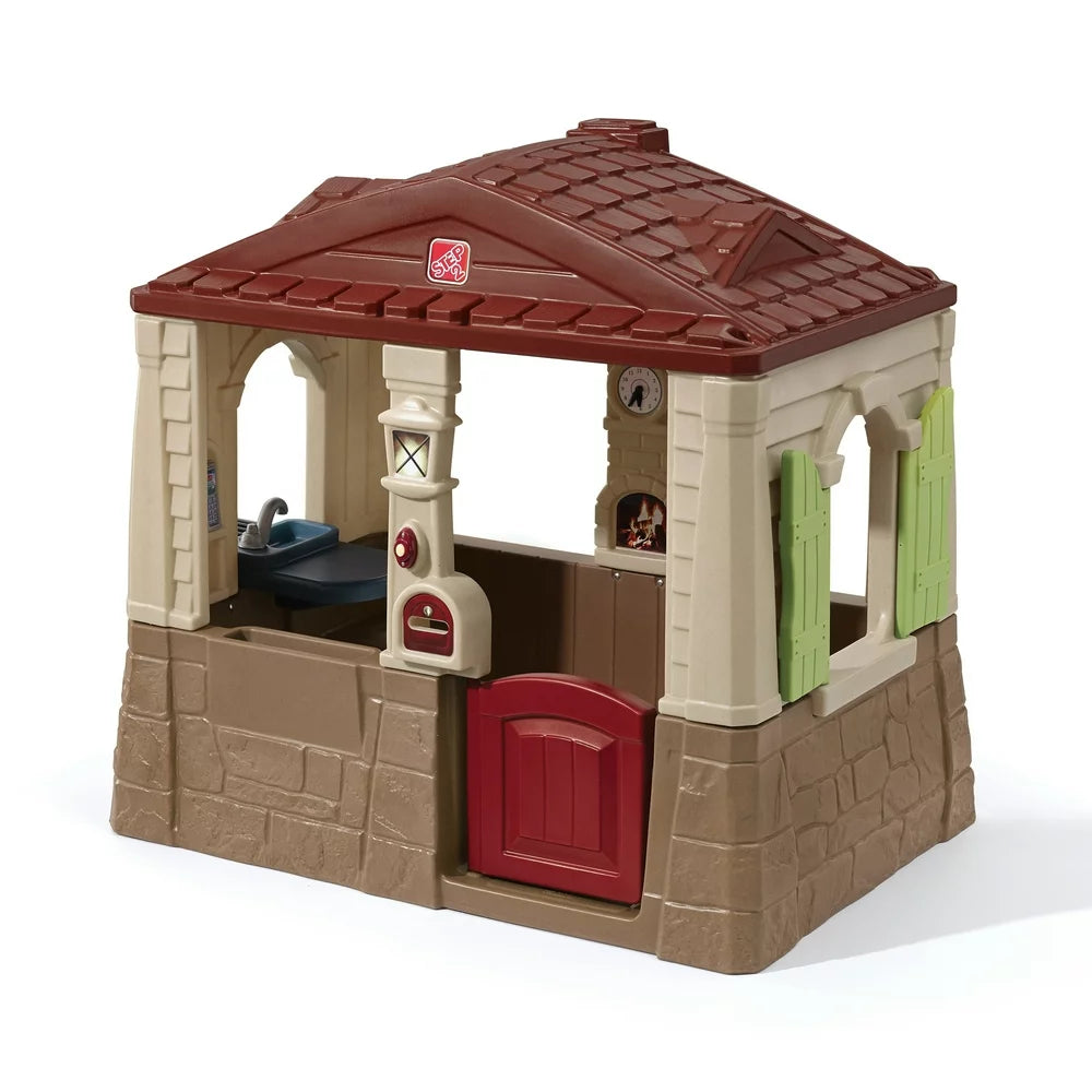 Step2 Neat & Tidy Cottage II Brown Playhouse for Kids ?C Outdoor Plastic Toy House with Dutch Door & Kitchen