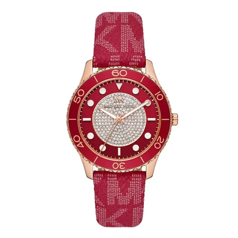 Michael Kors Runway Dive Pavé Dial Red Coated Canvas Women's Watch - MK7179