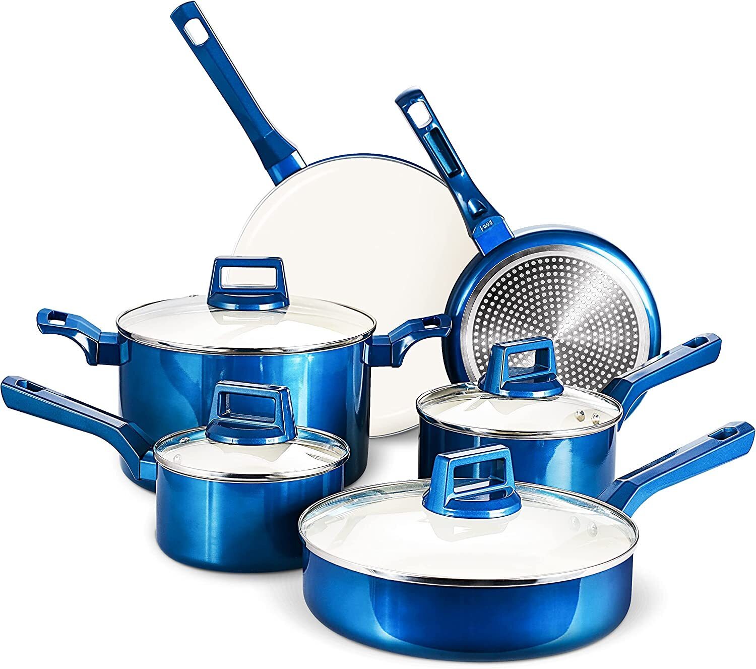 Red Nonstick Cookware Set – 10 Pcs by [Brand Name], Induction Compatible, Chemical-Free, Includes Frying Pans, Saucepans, Saute Pan, Stock Pot