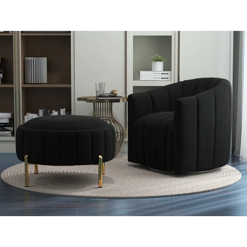 SEYNAR Modern Velvet Tufted Swivel Club Chair and Ottoman Set