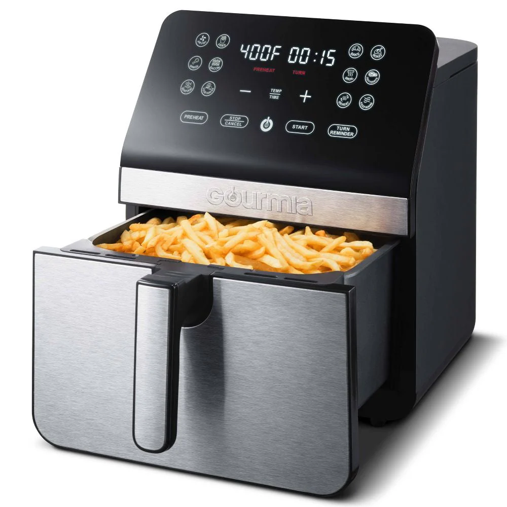 Gourmia GAF838 8-Qt Digital Air Fryer with Guided Cooking, Stainless Steel